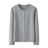 Womens Classic Crew Neck Button - Up Cashmere Cardigan Cashmere Coat Gray S