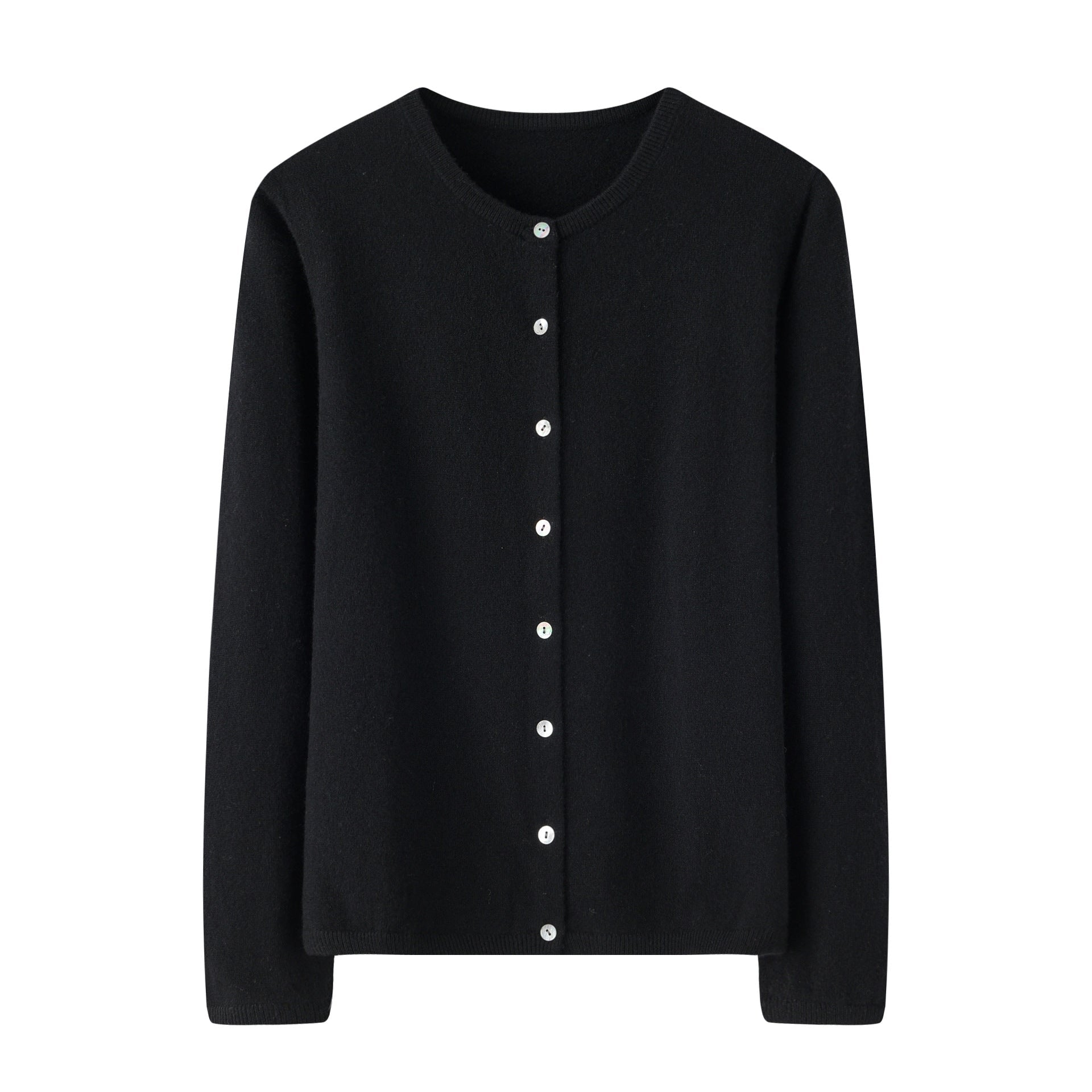 Womens Classic Crew Neck Button - Up Cashmere Cardigan Cashmere Coat Black S