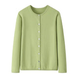 Womens Classic Crew Neck Button - Up Cashmere Cardigan Cashmere Coat Green S
