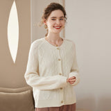 Womens Crew Neck Cashmere Cardigan Solid Button - up Pullover Sweater Ivory XS