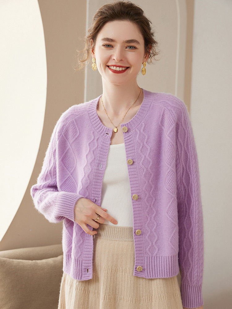 Womens Crew Neck Cashmere Cardigan Solid Button - up Pullover Sweater Purple XS