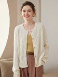 Womens Crew Neck Cashmere Cardigan Solid Button - up Pullover Sweater Ivory XS
