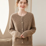 Womens Crew Neck Cashmere Cardigan Solid Button - up Pullover Sweater Taupe XS