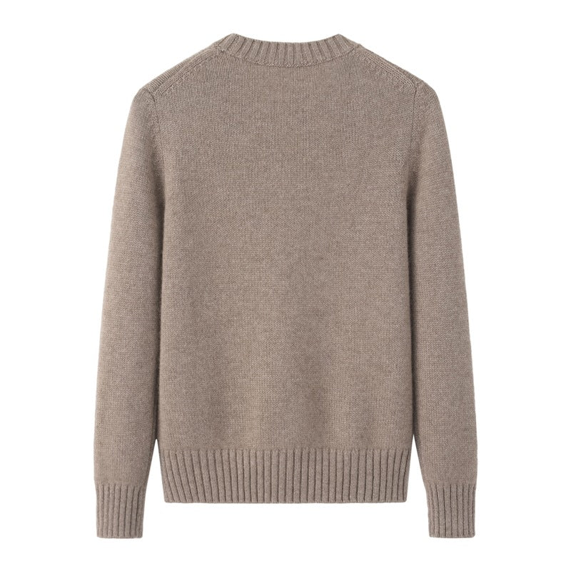 Womens Crew Neck Cashmere Sweater Playful Animal Embroidery Pullover Taupe S