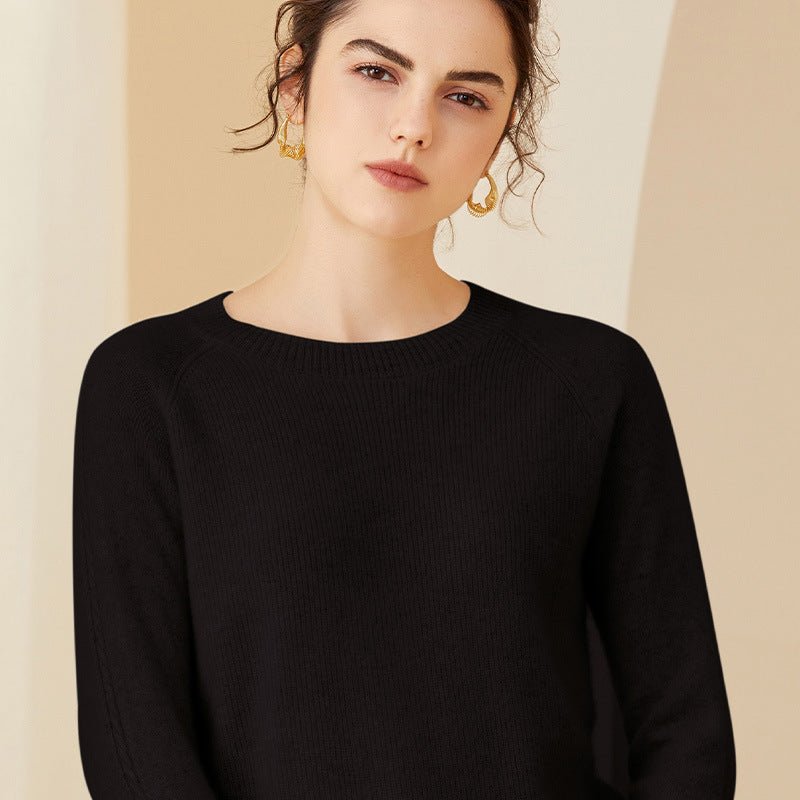 Womens Crewneck Long Sleeve Cashmere Sweater Tops Black XS