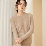 Womens Crewneck Long Sleeve Cashmere Sweater Tops Camel XS