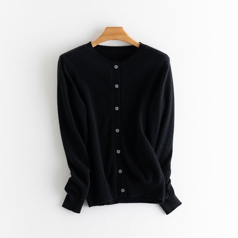 Womens Crew Neck Cashmere Cardigan Button Closure Cashmere Coat Black XS