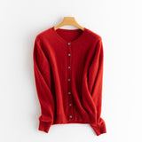 Womens Crew Neck Cashmere Cardigan Button Closure Cashmere Coat Claret XS