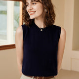 Womens Sleeveless Knit Cashmere Top Crew Neck Cashmere Vest Blue XS