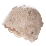 Womens Crochet Cashmere Beanie Textured Knit Cashmere Hat with Scalloped Edge Beige M