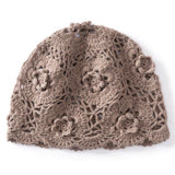 Womens Crochet Cashmere Beanie Textured Knit Cashmere Hat with Scalloped Edge Taupe M