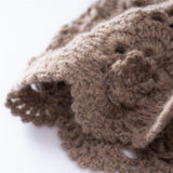 Womens Crochet Cashmere Beanie Textured Knit Cashmere Hat with Scalloped Edge Taupe M