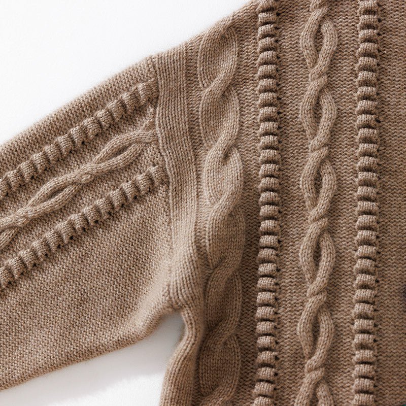 Womens Crochet Cashmere Sweater Cable Knit Crewneck Sweater Taupe XS