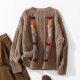 Womens Crochet Cashmere Sweater Cable Knit Crewneck Sweater Taupe XS