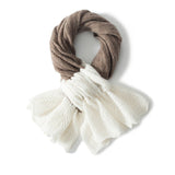 Womens Cashmere Two - tone Scarf With Ruffled Lace Cashmere Neckerchief Taupe + Ivory M