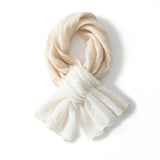 Womens Cashmere Two - tone Scarf With Ruffled Lace Cashmere Neckerchief Beige + Ivory M