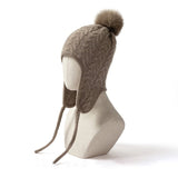 Womens Cashmere Knitted Hat With Fur Pom Cashmere Earflap Cap Taupe M