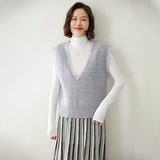 Womens Fringed V - Neck Cashmere Sweater Sleeveless Cashmere Vest Gray XS