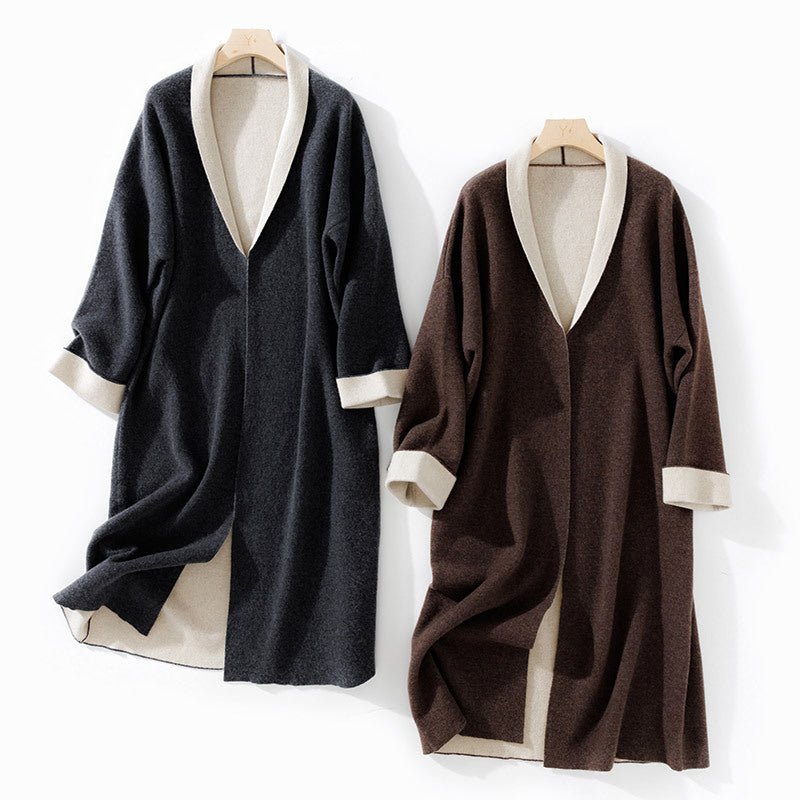 Womens Double Faced Pure Cashmere Coat with Belt Long Cardigan Cardigan Grey One size fits most