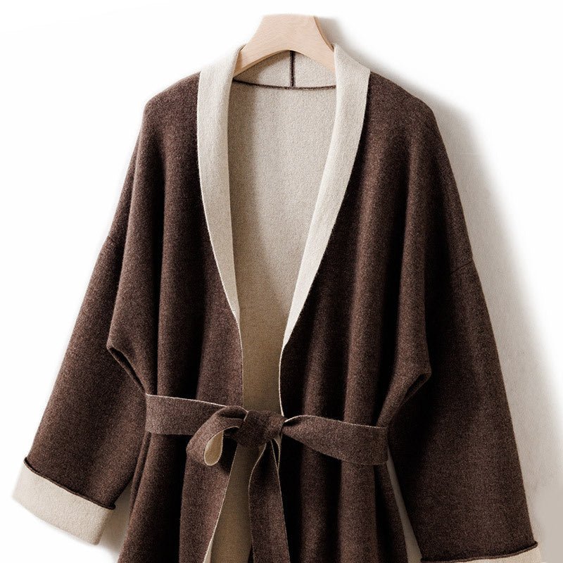 Womens Double Faced Pure Cashmere Coat with Belt Long Cardigan Cardigan Coffee One size fits most