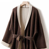 Womens Double Faced Pure Cashmere Coat with Belt Long Cardigan Cardigan Coffee One size fits most