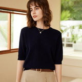 Womens Elbow Sleeve Cashmere Sweater Crew Neck Cashmere Pullover Black XS