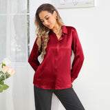 Women's Work Silk Shirts Hidden Placket Silk Blouse Claret XS