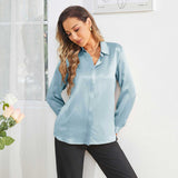 Women's Work Silk Shirts Hidden Placket Silk Blouse Haze Blue XS