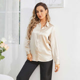 Women's Work Silk Shirts Hidden Placket Silk Blouse Champagne XS