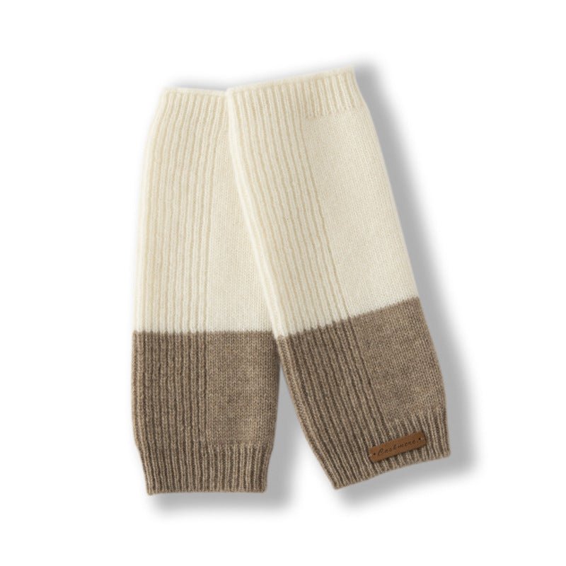 Striped Cashmere Fingerless Gloves Arm Warmers Flexible Typing Gloves Beige M
