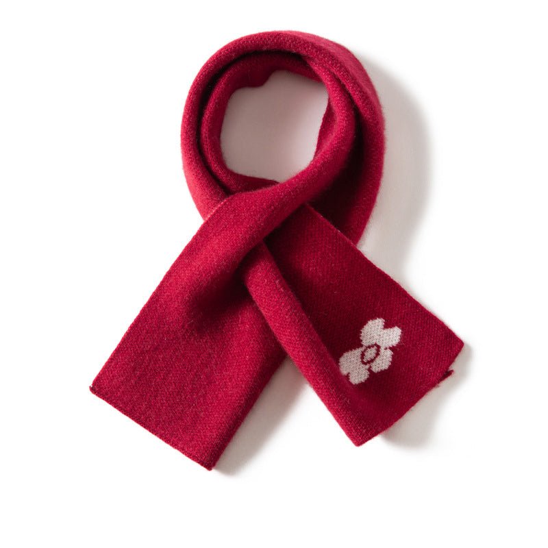 Womens Floral Cashmere Knit Scarf Crossed Cashmere Neckerchief Claret M