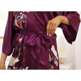 Womens Silk Kimono Floral Print Long Silk Kimono Robe Kimono Silk Deep Purple One size fits most