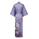 Women's Full Length Floral Print Silk Kimono Robes Lavender One size fits most