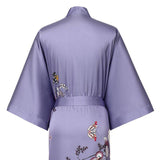 Women's Full Length Floral Print Silk Kimono Robes Lavender One size fits most