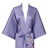 Women's Full Length Floral Print Silk Kimono Robes Lavender One size fits most