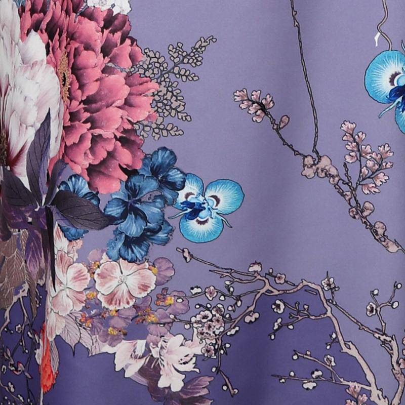 Women's Full Length Floral Print Silk Kimono Robes Lavender One size fits most