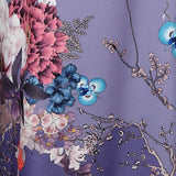 Women's Full Length Floral Print Silk Kimono Robes Lavender One size fits most