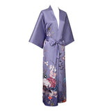 Women's Full Length Floral Print Silk Kimono Robes Lavender One size fits most