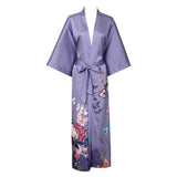 Women's Full Length Floral Print Silk Kimono Robes Lavender One size fits most
