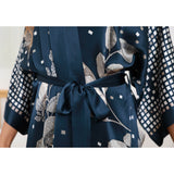 Womens Long Silk Kimono Silk Gown Geometric Floral Print Kimono Silk Black One size fits most