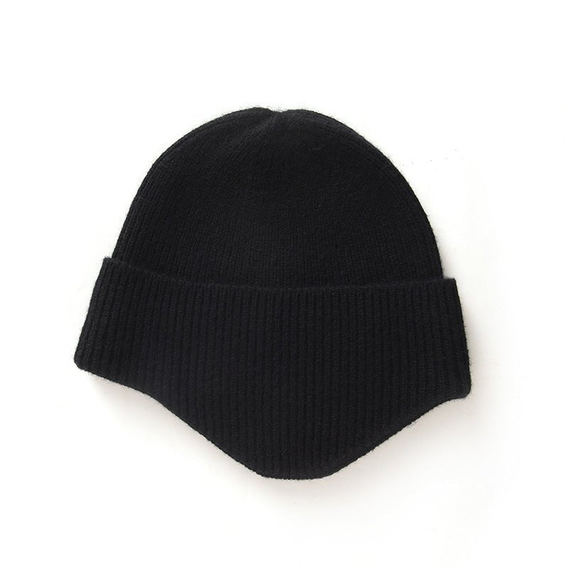 Womens Folded Brim Cashmere Hat Ribbed Cashmere Hat Black M