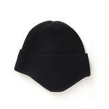 Womens Folded Brim Cashmere Hat Ribbed Cashmere Hat Black M