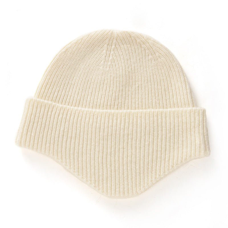 Womens Folded Brim Cashmere Hat Ribbed Cashmere Hat Ivory M