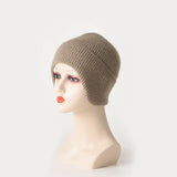 Womens Folded Brim Cashmere Hat Ribbed Cashmere Hat Taupe M