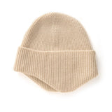 Womens Folded Brim Cashmere Hat Ribbed Cashmere Hat Beige M