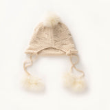 Womens Cashmere Pom - pom Earflap Hat With Cable Knit Cashmere Beanie Beige M