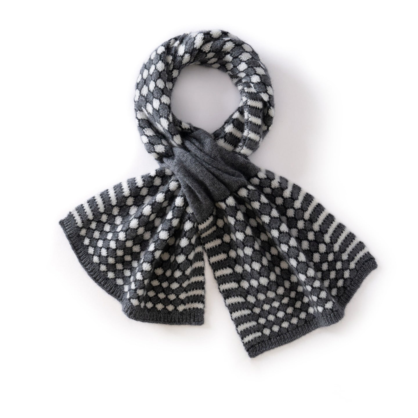 Womens Geometric Cashmere Knit Scarf Geometric Cashmere Wrap Dark Grey M