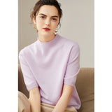 Womens Cashmere Mock Neck Sweater Half - Sleeve Superfine Sweater Lavender XS
