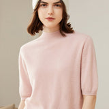 Womens Cashmere Mock Neck Sweater Half - Sleeve Superfine Sweater Pink XS
