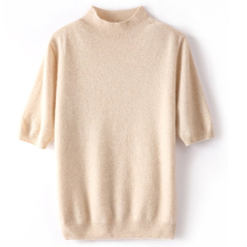 Womens Cashmere Mock Neck Sweater Half - Sleeve Superfine Sweater Beige XS
